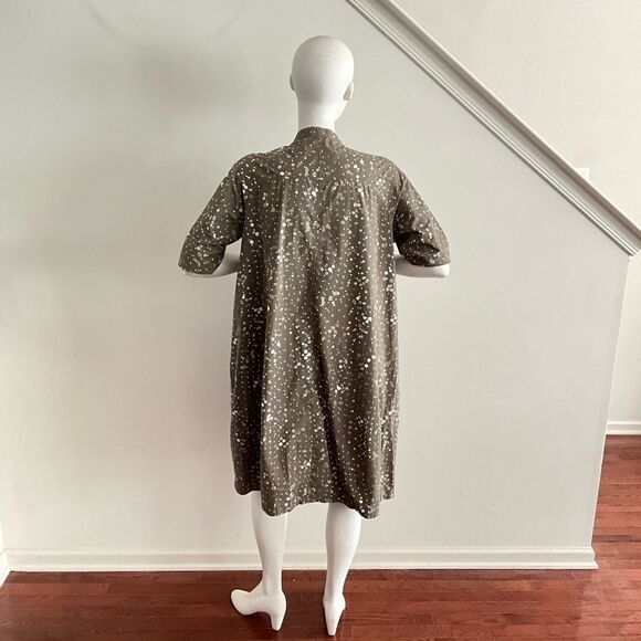 Oska Lagenlook Green Polka Dot Dress Split Collar Minimalist Pockets - Picture 3 of 13